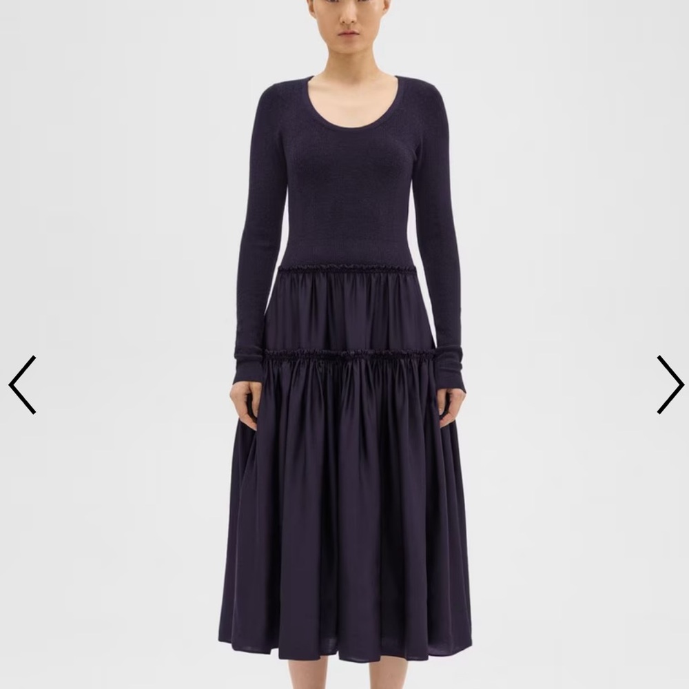 NWT Theory Wool Sheen Blend Fit and Flare Sweater Dress Aubergine